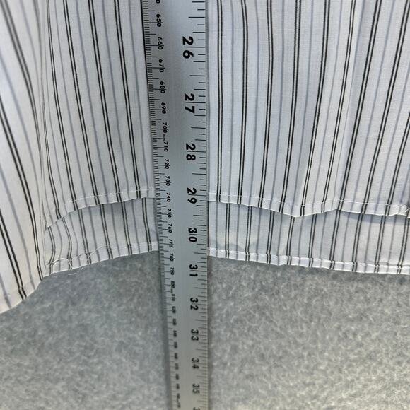 Gianni Bellini Shirt Mens Size 16 White Black Striped Polyester Blend Button Up - Picture 10 of 13